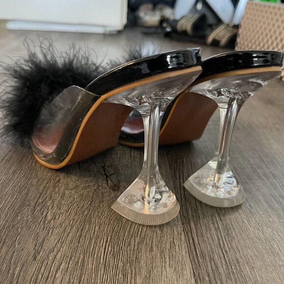 Amina Muaddi Style Feather Trim Slide Sandals Size 36 - Picture 6 of 12